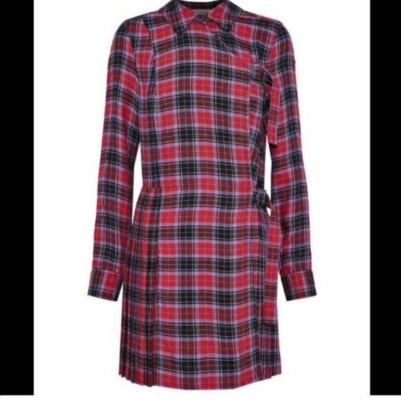 Opening Ceremony Plaid Tartan Wrap Buckle Pleated Dress Gunge Punk Acadamia - Picture 5 of 9